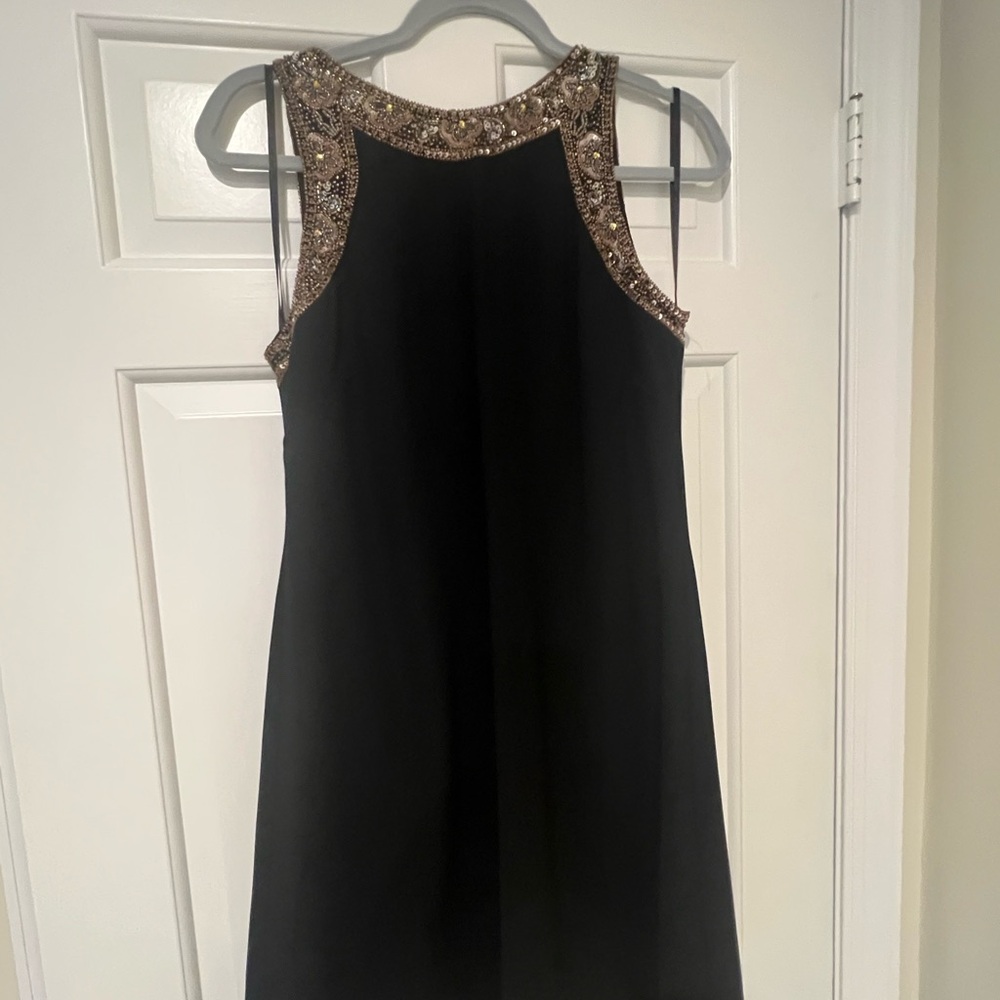 Aidan Mattox Black Mini Dress with Gold Beaded Halter